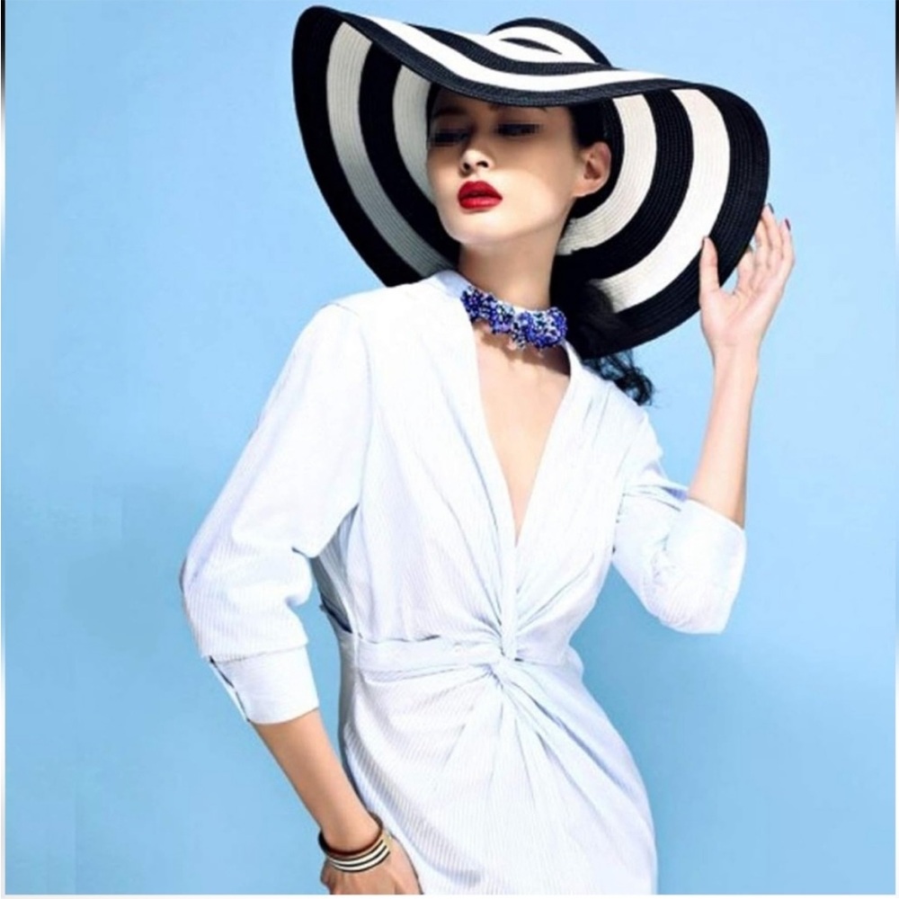 Sun n Sand Black and White Striped Women's Sun Hat